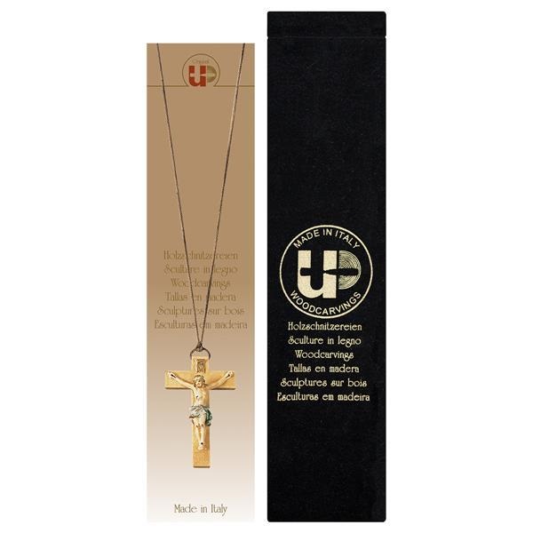 ULPE WOOD ART　イタリア　木彫   クロスペンダント　クロス５．２×３．２センチ　天然紐３８センチ　CRUCIFIX NAZAREAN NECKLACE WITH VELVET CASE　UP401001SN