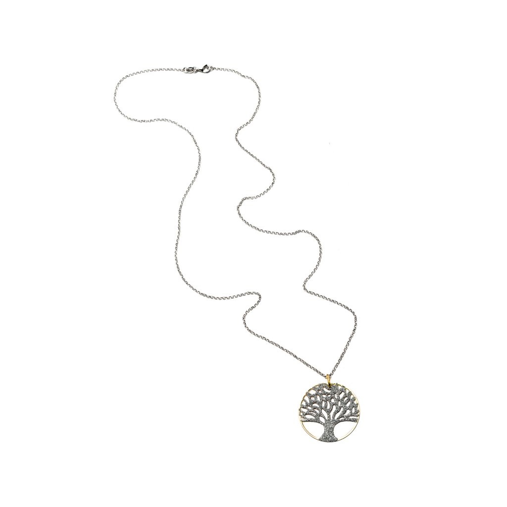 イタリア　LALSL409DC 　生命の樹　ペンダント　Medal Tree of Life with glitter mm.34 silver golden+chain cm.80+SC29