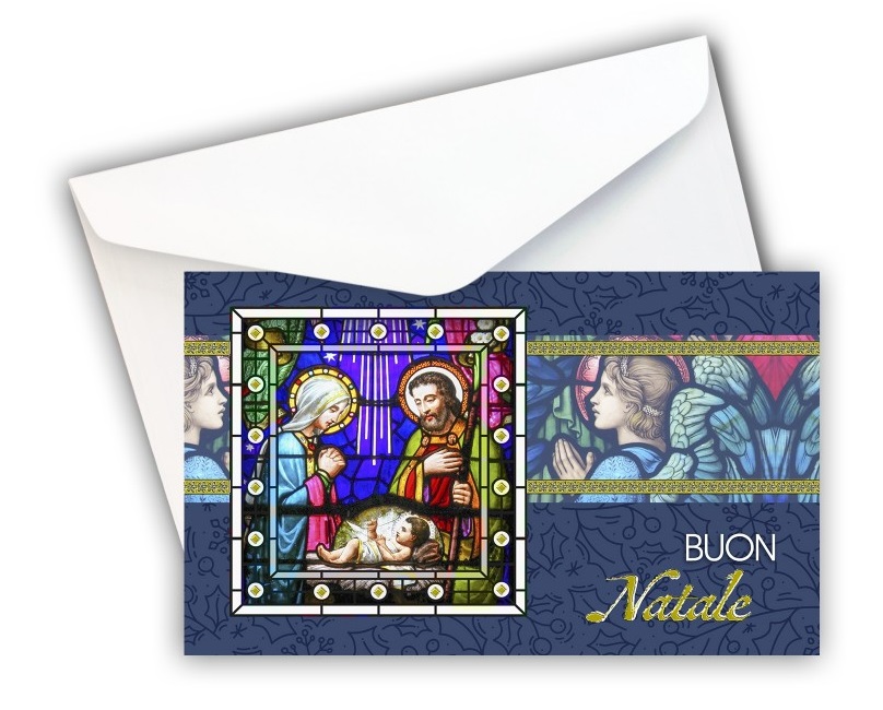FRATELLI BONELLA　イタリア　金箔押 封筒つきご絵カード　FB421-2　封筒付きステンドグラスのクリスマスグリーティングカード