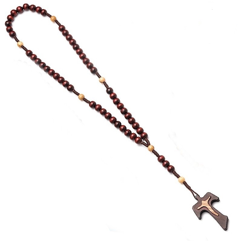 イタリア　LALRE5061　オリーブタウ５連ロザリオ　　　ROSARIO LEGNO MM.7 CON PATER E CROCE TUA LEGNO ULIVO　