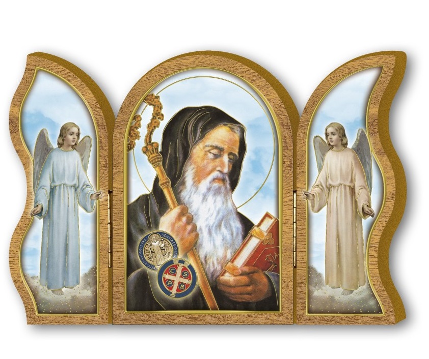 FRATELLI BONELLA　イタリア　三面卓上板絵　 FB572-185 サン ベネデットの木製の祈りの三連祭壇画  12 x 9 cm