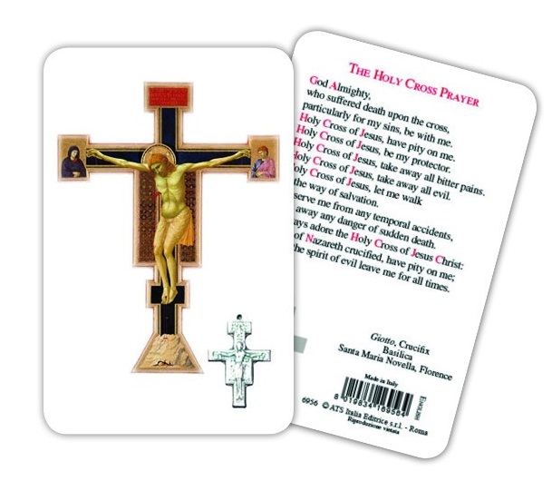 ATSITALIA 　メダイ付きカード　英語　ジェットの十字架　6956 メダルがラミネートされた祈りのカード　Crucifix by Giotto - Laminated prayer card with medal
