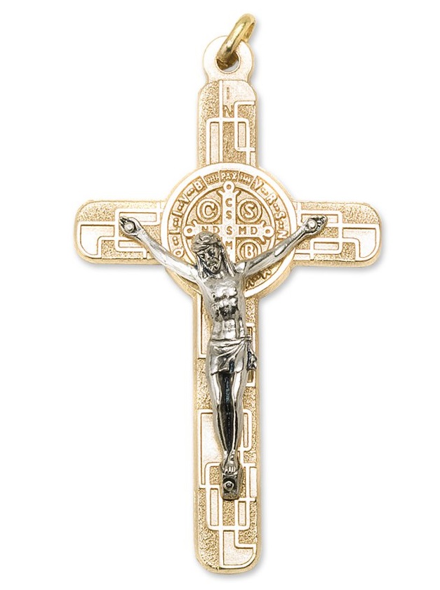 一般不可　転売不可　イタリア　 LALPG610D　聖ベネディクト　メタルデザインクロス　金　７×４センチ　紐付き