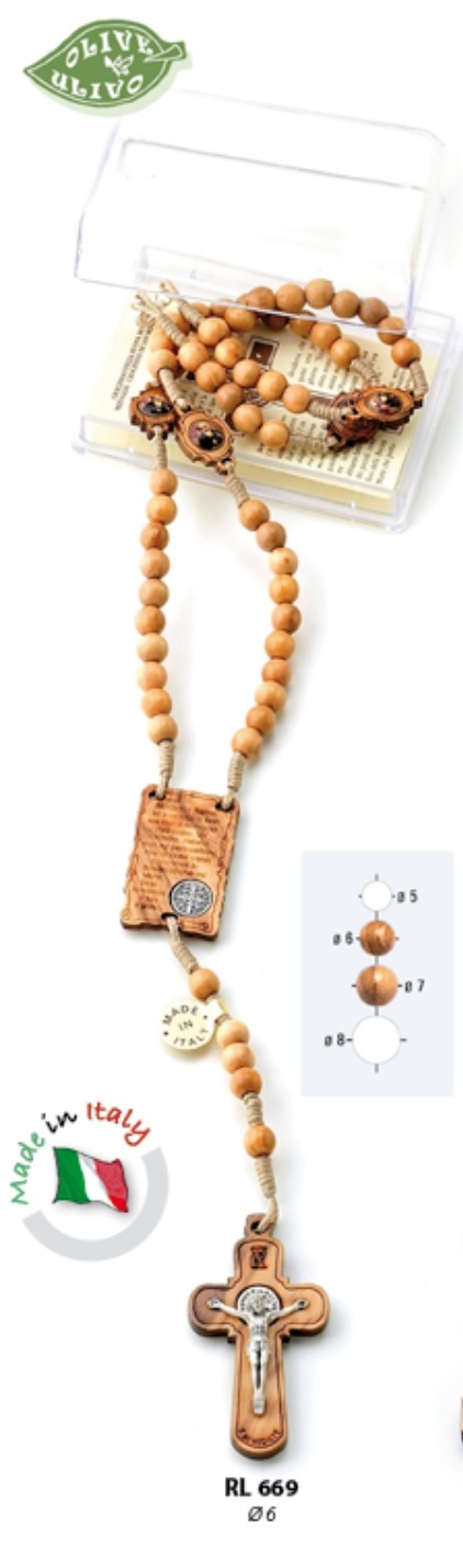 転売不可イタリア　 LALRL669  Hall Mary 祈り付き　６ミリオリーブロザリオ　聖ベネディクトメダイ