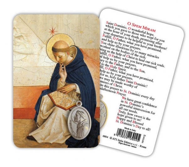 ATSITALIA 　メダイ付きカード　英語　聖ドミニク　6907 メダルがラミネートされた祈りのカード　Saint Dominic - Laminated prayer card with medal