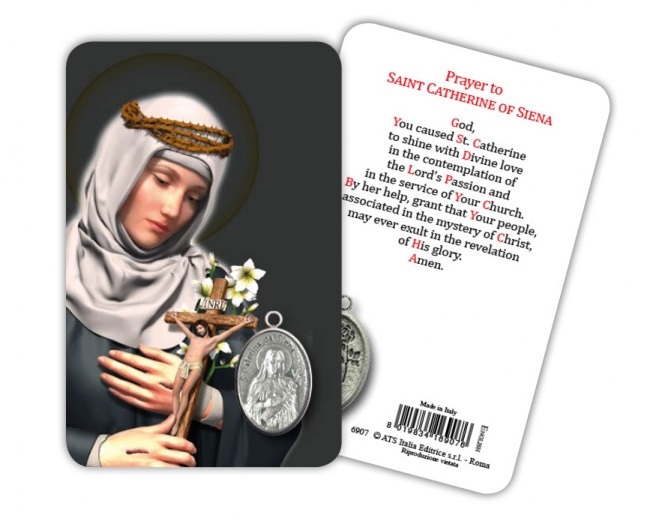 ATSITALIA 　メダイ付きカード　英語　シエナの聖カタリナ　6904(6907)　 メダルがラミネートされた祈りのカード　Saint Catherine - Laminated prayer card with medal