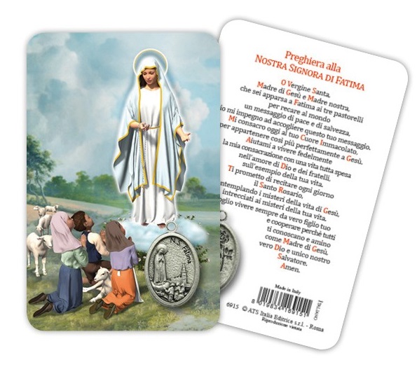 ATSITALIA 　メダイ付きカード　イタリア語　ファティマの聖母　6915　 メダルがラミネートされた祈りのカード　Our Lady of Fatima - Laminated prayer card with medal