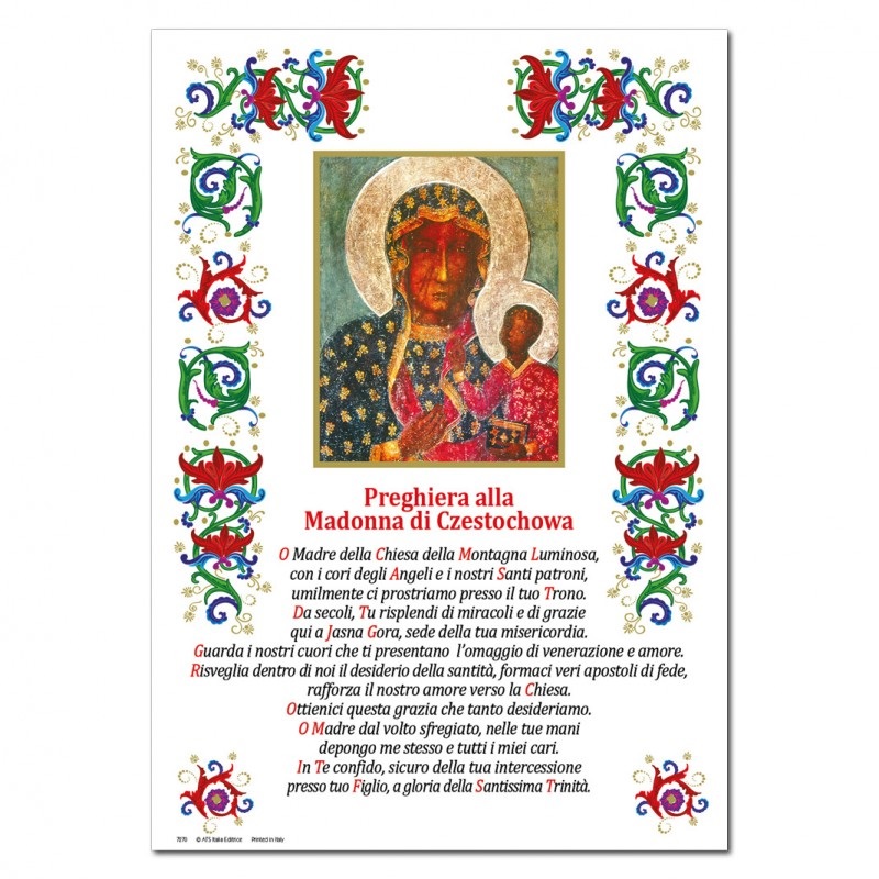 ATSITALIA 　箔押羊皮紙　イタリア語　祈りカード　A4　7270　Czestochowaの聖母-羊皮紙の聖なる絵