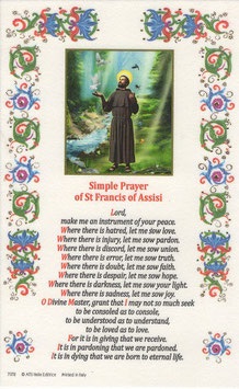 ATSITALIA 　箔押羊皮紙　英語　祈りカード　手判サイズ　7372　Saint Francis of Assisi - Holy picture on parchment paper