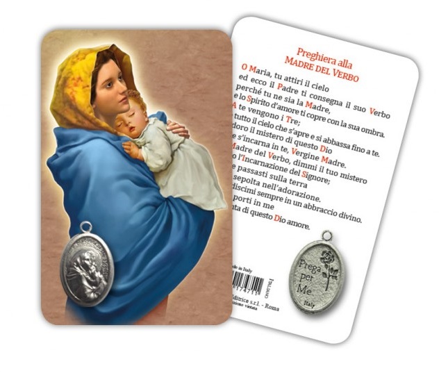 ATSITALIA 　メダイ付きカード　イタリア語　聖母子　マドンナ　マドニーナ　7514 メダルがラミネートされた祈りのカード　Madonnina - Laminated prayer card with medal