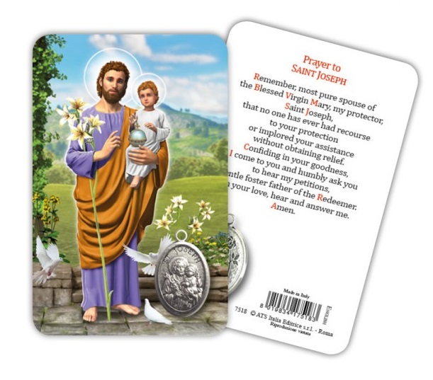 ATSITALIA 　メダイ付きカード　英語　聖ヨセフ　　7518　 メダルがラミネートされた祈りのカード　Saint Joseph - Laminated prayer card with medal