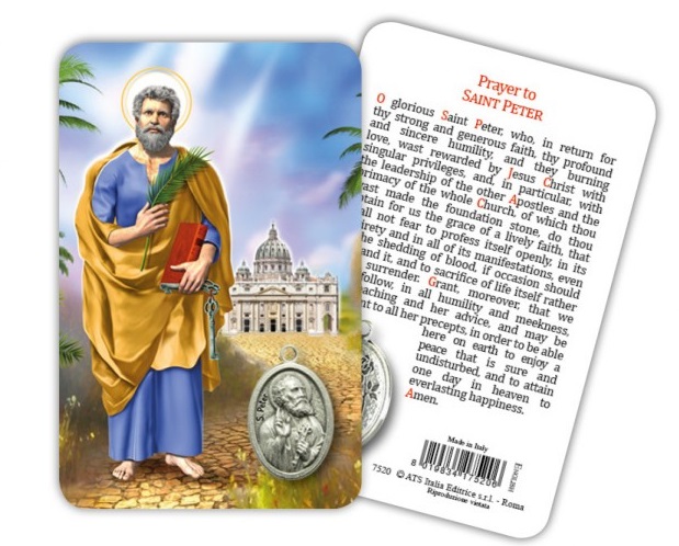 ATSITALIA 　メダイ付きカード　英語　聖ペトロ　7520　 メダルがラミネートされた祈りのカード　Saint Peter - Laminated prayer card with medal