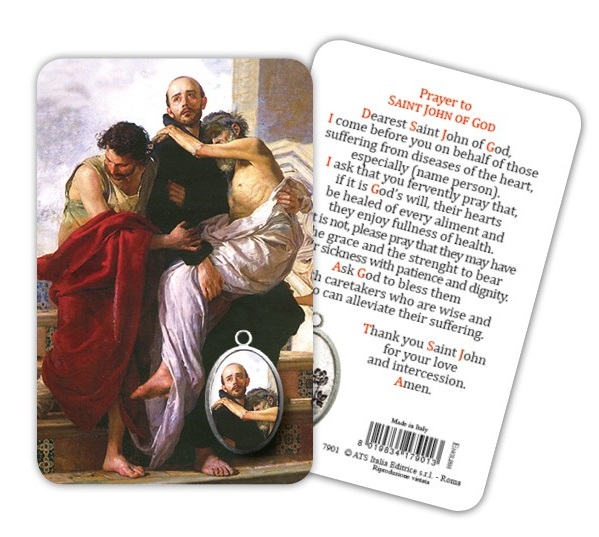ATSITALIA 　メダイ付きカード　英語　神の聖ヨハネ　7901　 メダルがラミネートされた祈りのカード　Saint John of God - Laminated prayer card with medal