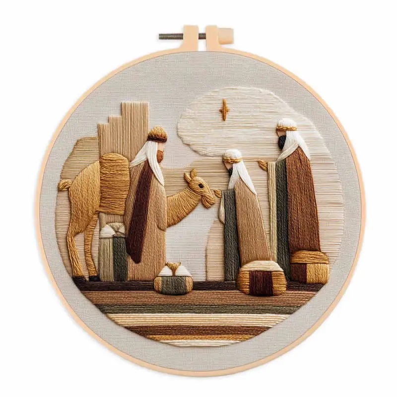 手刺繍用　初心者用　刺繍キット　ROAL713916　クリスマス　三賢人　２０センチ枠＋刺繍糸＋英語解説書　つき　１セット
