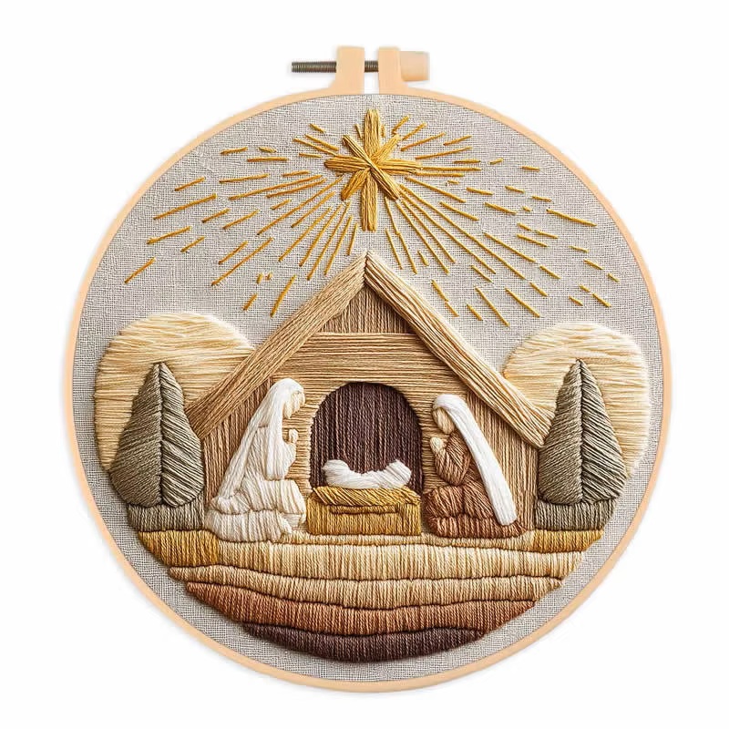 手刺繍用　初心者用　刺繍キット　ROAL713914　クリスマス　ご降誕　２０センチ枠＋刺繍糸＋英語解説書　つき　１セット