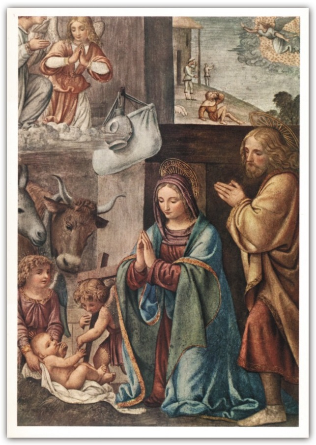 FRATELLI BONELLA　FBPCSARTE23   イタリア　名画ご絵　ベルナルディーノ・ルイニによる羊飼いとキリスト降誕　裏白１５×１０．５センチ（ポストカードサイズ）