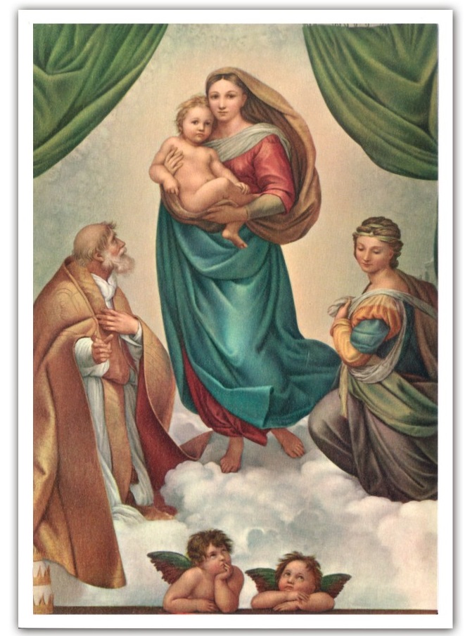 FRATELLI BONELLA　FBPCSARTE38 イタリア　名画ご絵　RAFFAELLOSANZIOによるSISTINEMADONNA　裏白１５×１０．５センチ（ポストカードサイズ）