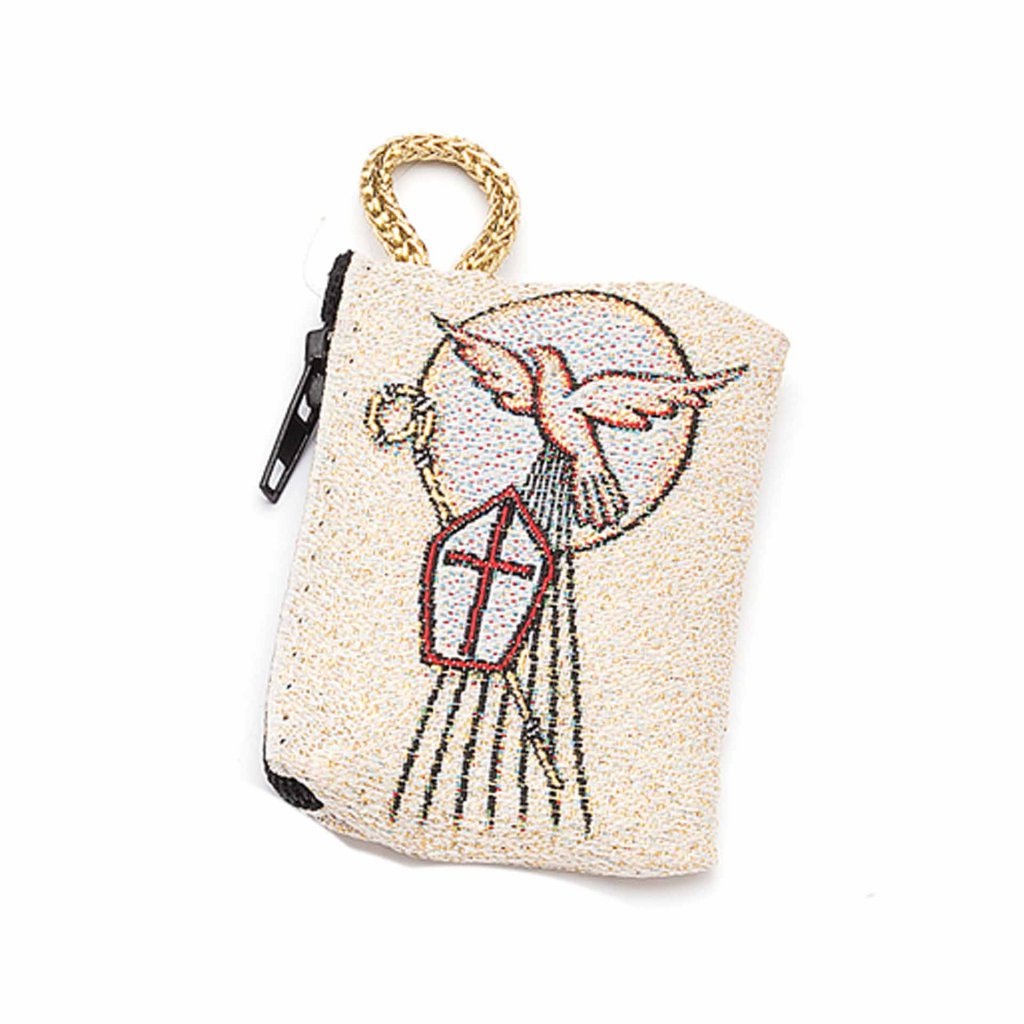 イタリア　 LALB10-CRE　布製ロザリオ入れ　４．５×６．５センチ　堅信　チャック式　Little cloth purse with image
