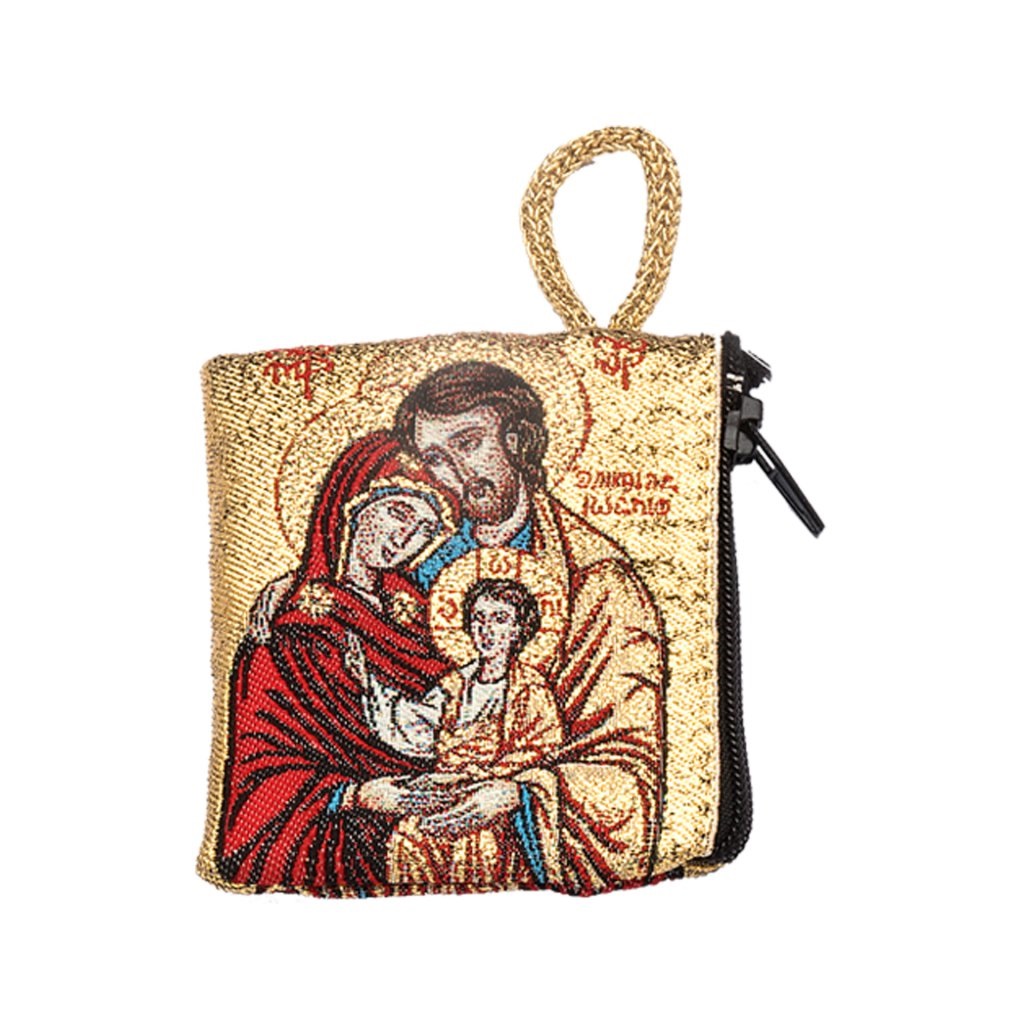 イタリア　 LALB11-６０  　布製ロザリオ入れ　８×６．５センチ　聖家族　チャック式　Little cloth purse with image