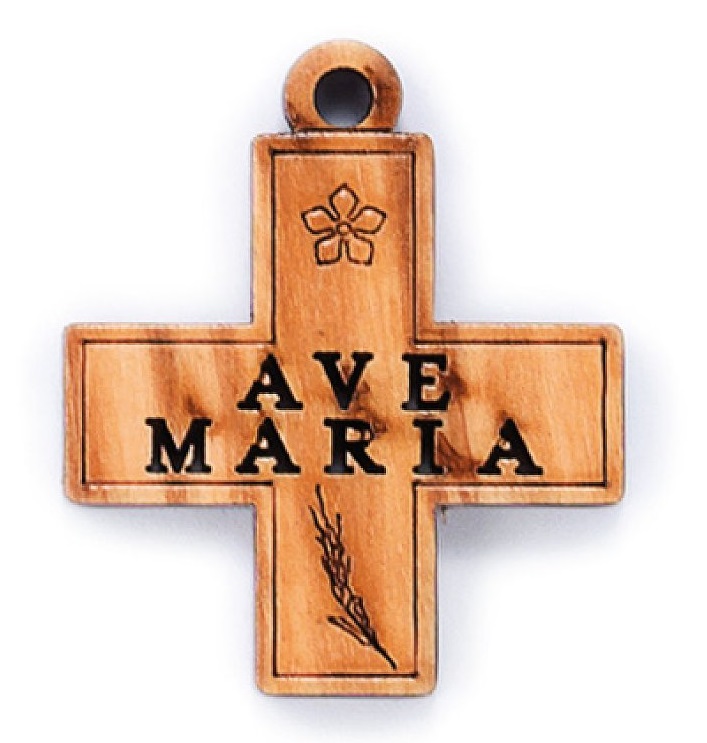 イタリア　 LALCC04   スクエア型オリーブウッドクロス アベマリア  サイズ27mm