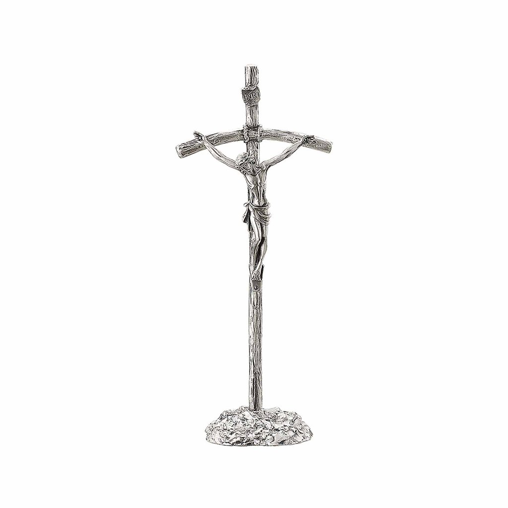 イタリア　LALCL218B　　卓上　銀黒 　メタル教皇クロス　Brushed Metal Pastoral Cross with Classic Brushed Body+base cm.30x12