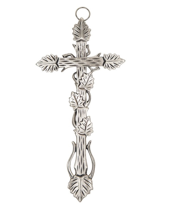 イタリア　LALCL260ARG　つや消しメタルアイビークロス　いぶし銀色　Brushed Metal Ivy Cross cm.27x13 - ARGENTATO