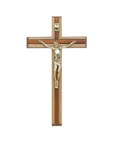 イタリア　 LALCL81  アッシュ（ツイン色）クロス　１７×９センチ　Ash wood Cross with little stripe + metal Christ, size cm. 17x9