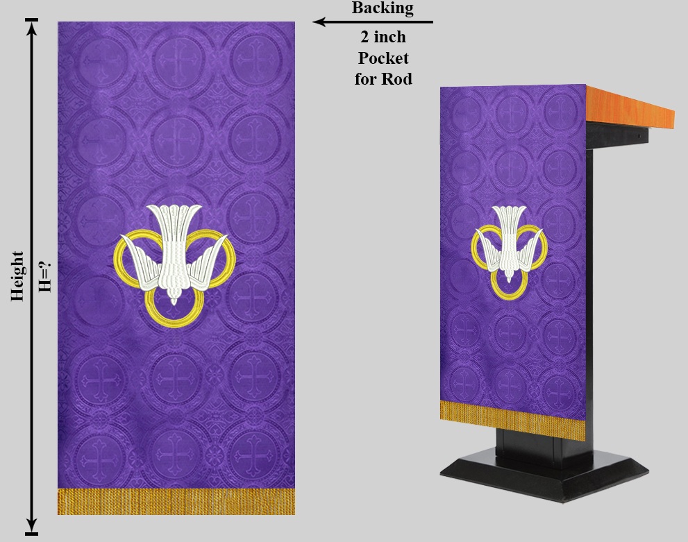 教会・関連組織住所または寄進者宅のみお届け　 講壇布（前布) または記章用（ハンキング）　紫　聖霊　36×18インチ　縦９０センチ横４５センチ　　