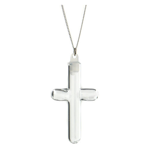 イタリア　クロスペンダン　FF000098　キャップ付きガラスクロスメタルネックレス Glass cross metal necklace with cap