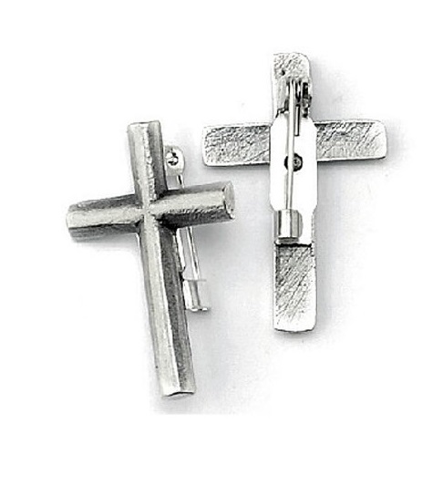 イタリア　LALAF003A  メタル　ピン　クロス　シルバー色　Clergy metal cross, silver + pin, size cm. 2.5