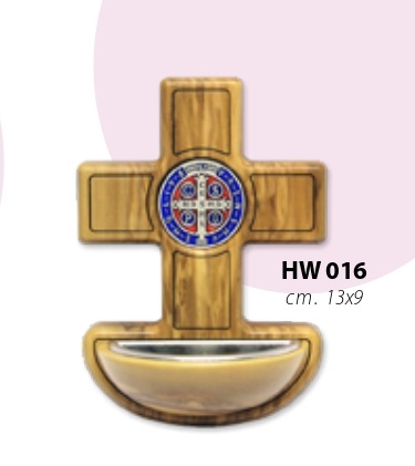 一般不可　転売不可　イタリア　 LALHW016 　オリーブ　聖ベネディクト　聖水盤クロス　Cross stoup made of olive wood without body+varn.+St.Benedict's medal,cm.13x9 HW 016