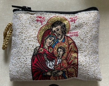 イタリア　 LALB11-６０-2  　布製ロザリオ入れ　８×６．５センチ　聖家族　チャック式　Little cloth purse with image