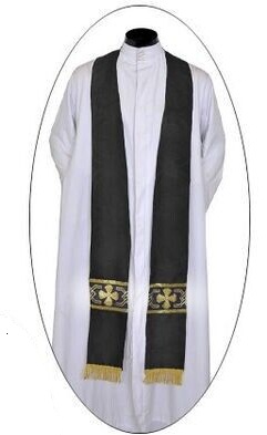 教会住所または寄進者宅　神父　司祭　牧師用　OR896-1　黒×ゴールドクロス柄　葬儀用　ストラ