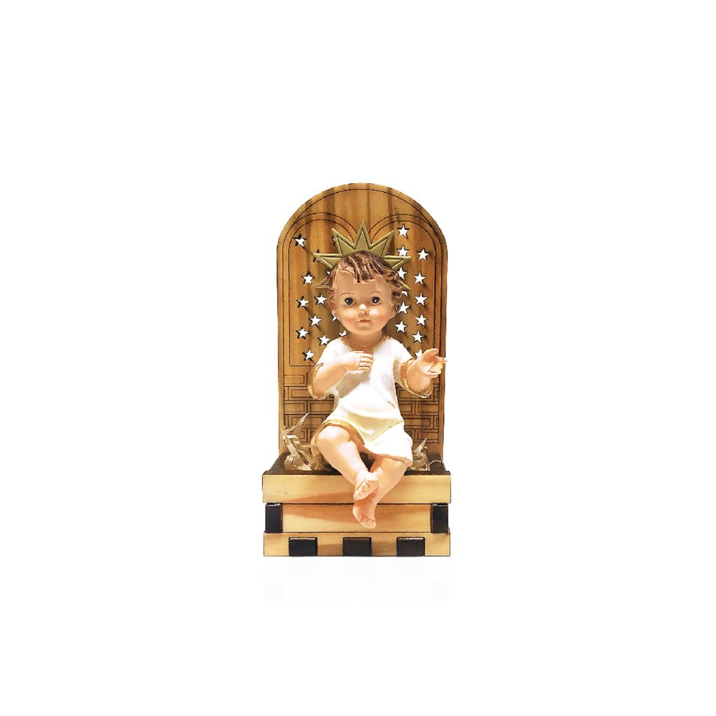 イタリア　 LALP181 　イエス赤ちゃん９．５センチ　Olive wood trough with sitting Jesus, size cm. 9.5x4.5