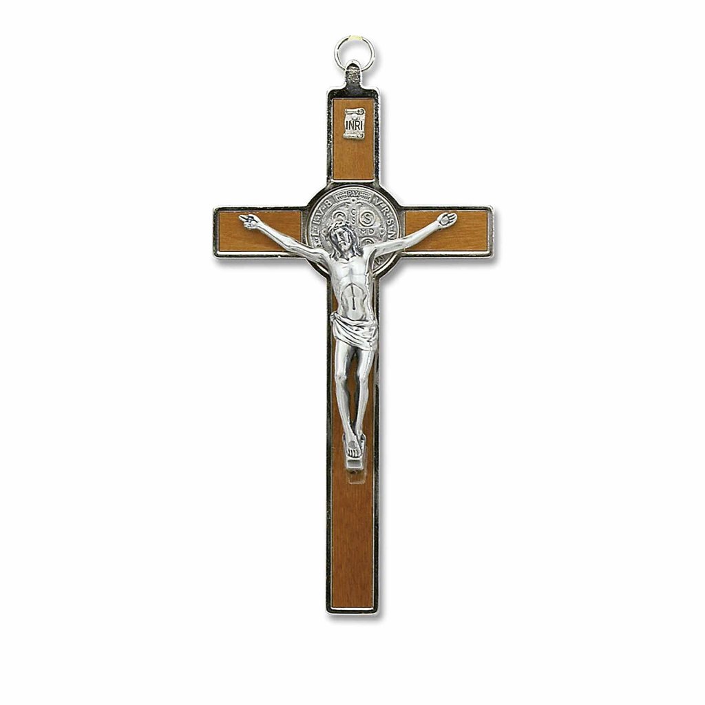 一般不可　転売不可　イタリア　 LALPG202　聖ベネディクト　オリーブデザインクロス　Cross, St. Benedict, olive wood + metal, size cm. 20x10