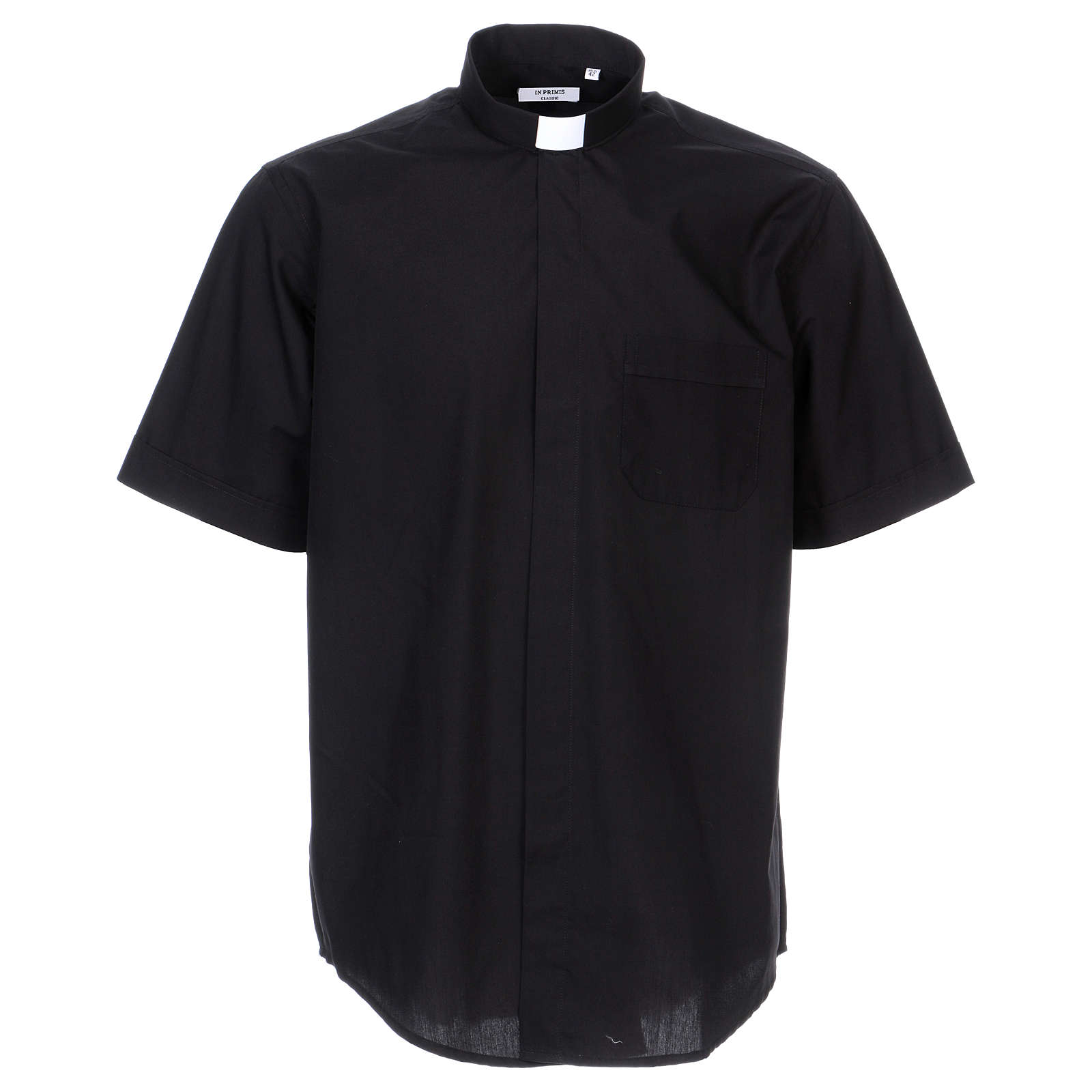 教会住所または寄進者宅のみお届け　聖職者事務服　39  40  41  42  43  44  45 クレリッジカラーの黒  混紡素材の半袖シャツ In Primis
