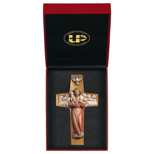ULPE WOOD ART　イタリア　木彫   善き牧者ペンダントクロス　１０センチ　レッド　CROSS GOOD SHEPHERD + CASE UP434500E10R