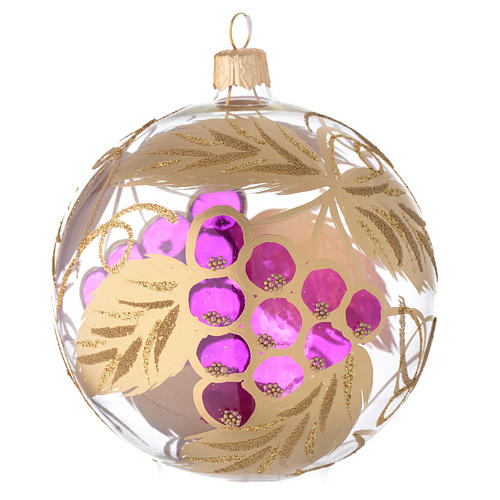 ポーランド手作り　クリスマス 　PR001525　吹きガラス製ぶどう飾りの浮き彫り飾り 100mm　Bauble in blown glass with grape decoration in relief 100mm