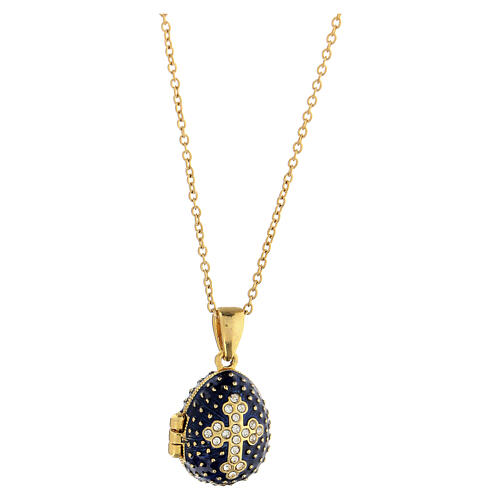 ロシア正教　ペンダント　 ロシア帝国の卵ペンダント 開閉可能 ダークブルー　 Russian Imperial egg pendant open　abledark blue steel