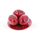 Best Pysanky 　py0001　ウクライナのPysankyセット　赤　手描きの木製イースターエッグ たまご３個皿つき