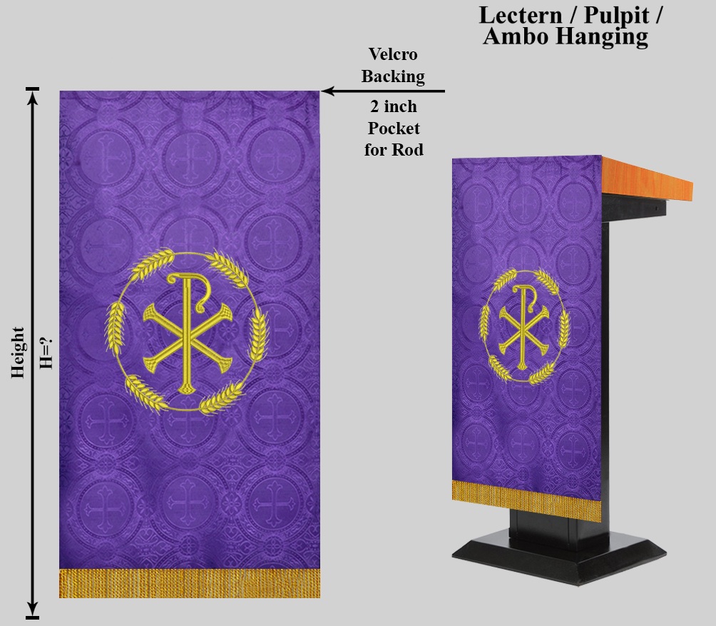 教会住所または寄進者宅のみお届け　 講壇布（前布) または記章用（ハンキング）　紫　PX（パックス）キリストのシンボル　24×18インチ　縦６０センチ横４５センチ　　