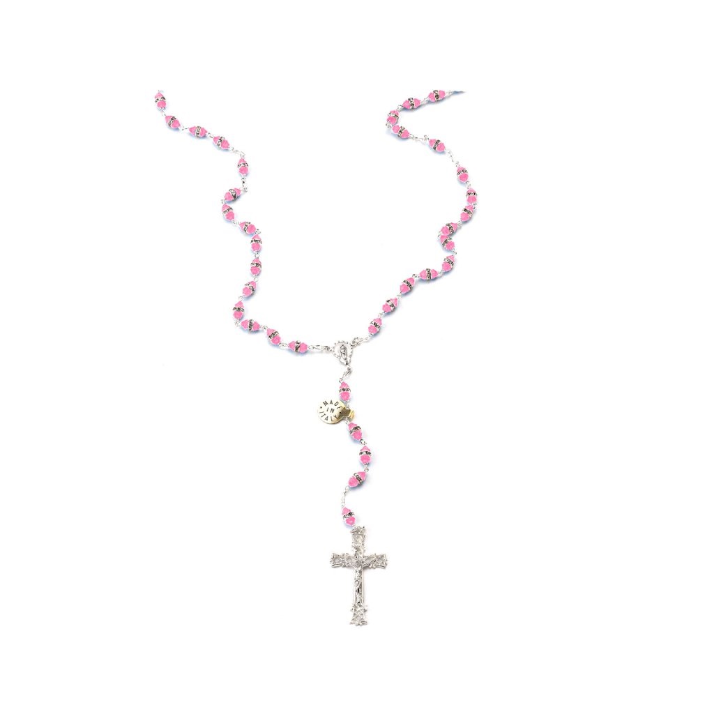 イタリア　 LALRA012RO　最高級ロザリオ　スワロフスキー＆シルバー９２５　長８ミリ珠　ローズRO　Rosary in silver and Crystal 8 mm. GENERICO/PERSONALIZZATO