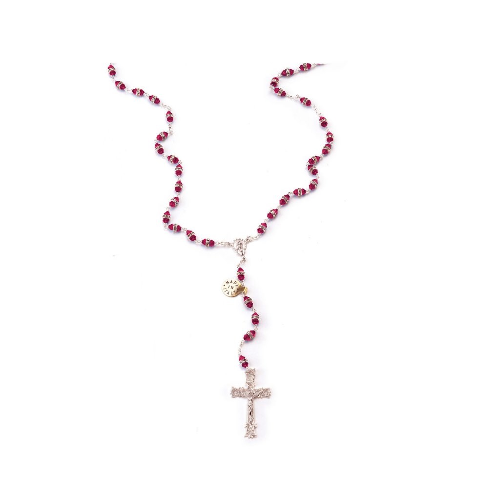 イタリア　 LALRA012R　最高級ロザリオ　スワロフスキー＆シルバー９２５　長８ミリ珠　レッドR　Rosary in silver and Crystal 8 mm. GENERICO/PERSONALIZZATO