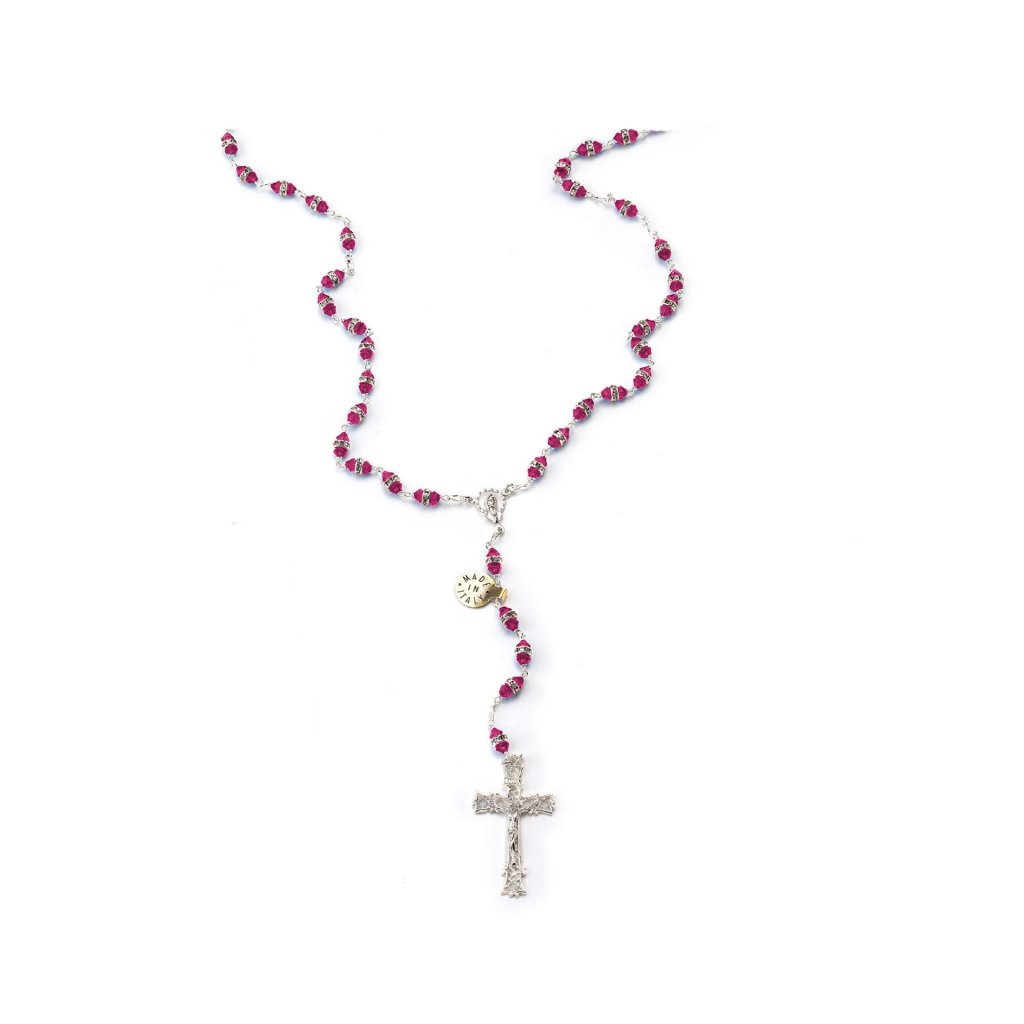 イタリア　 LALRA012WR　最高級ロザリオ　スワロフスキー＆シルバー９２５　長８ミリ珠　ワインレッドWR　Rosary in silver and Crystal 8 mm. GENERICO/PERSONALIZZATO