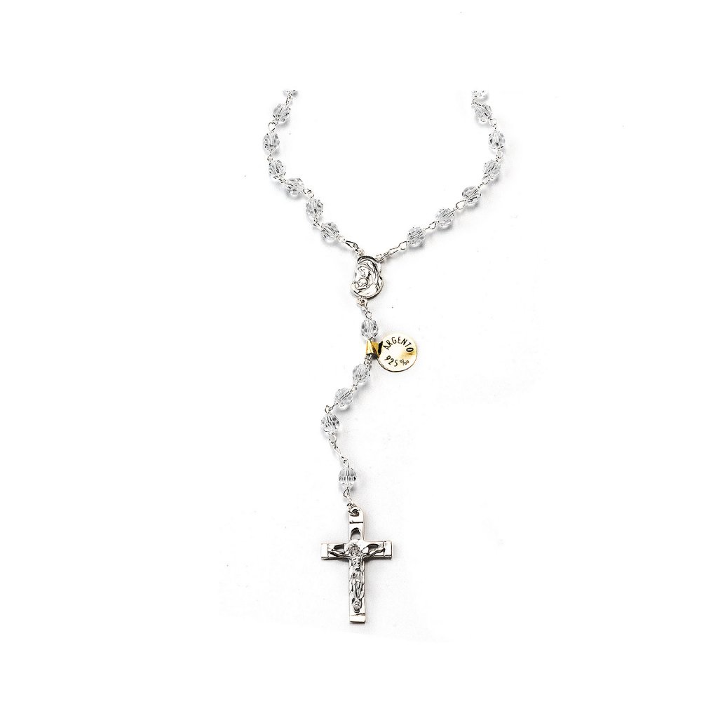 イタリア　 LALRA064 　最高級ロザリオ　スワロフスキークリスタル＆シルバー９２５　８ミリ珠　Rosary in silver and Crystal  8 mm. white