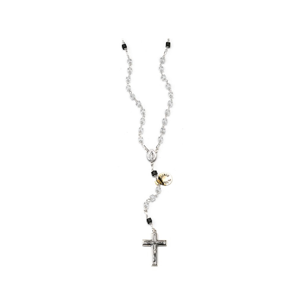 イタリア　 LALRA122 　最高級ロザリオ　スワロフスキークリスタル＆シルバー９２５　４ミリスクエア（四角珠）Rosary in silver and Crystal squared Ø 4 mm.