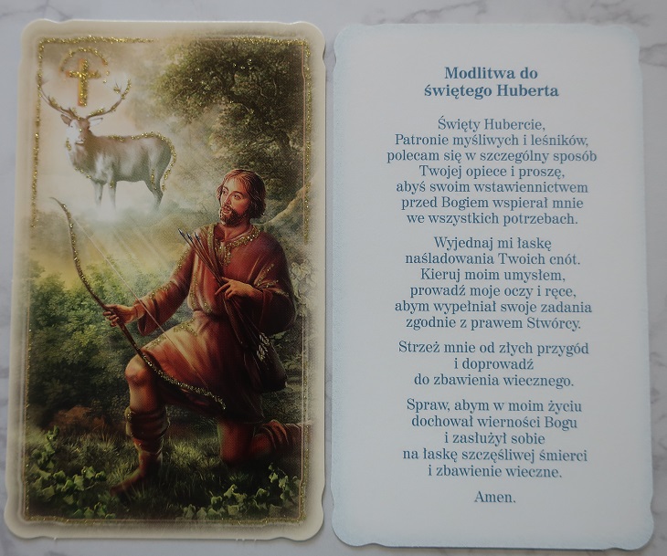 ポーランドパウロ修道会　 ラメ　ご絵カード　PSPRAME4　聖ヒューバート　６×１０．５センチ　裏ポーランド語の祈り