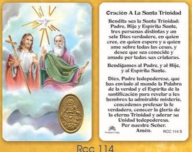 イタリア　プラ板金箔押ご絵　CRRCC114sp　聖トリニティ　三位一体　84mm×５５ｍｍ　裏面スペイン語の祈り