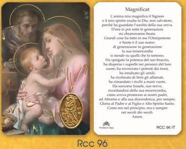 転売不可　イタリア　プラ板金箔押ご絵　CRRCC96IT  聖母子　84mm×５５ｍｍ　裏面イタリア語の祈り