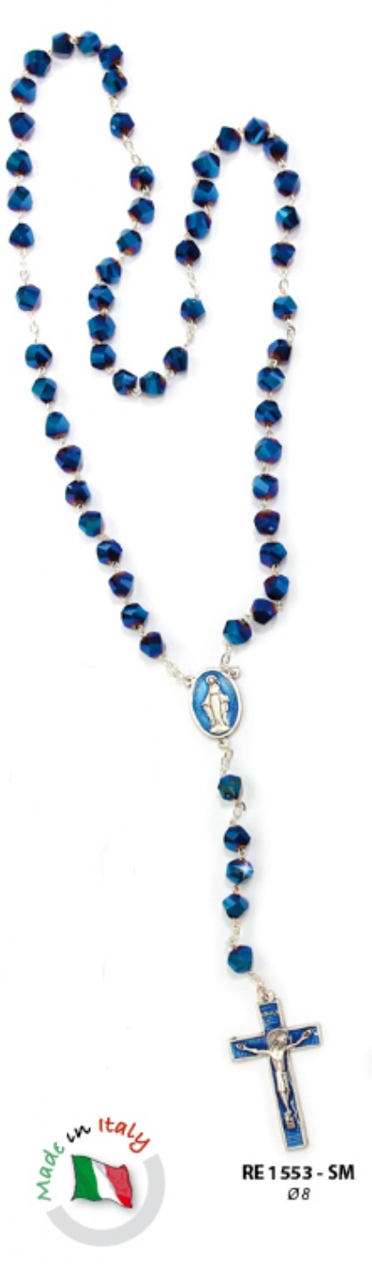 一般不可　転売不可　イタリア　 LALRE1553SM   不思議のメダイブルークリスタル　ロザリオ　ケース入り　Rosary with chain and multifaceted crystal Ø mm.8 enamel+box 023